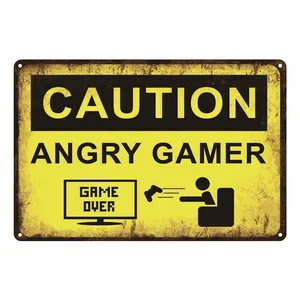 Vorsicht Videospiele Angry Games Dekor Metall Poster Zinn Zeichen Gaming Plaque Vintage Metall Poster