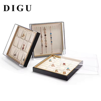 Plateaux de présentation pour bijoux en acrylique DIGU avec couvercle, organisateur de bijoux, plateau à bijoux en cuir crème avec couvercle, vente en gros