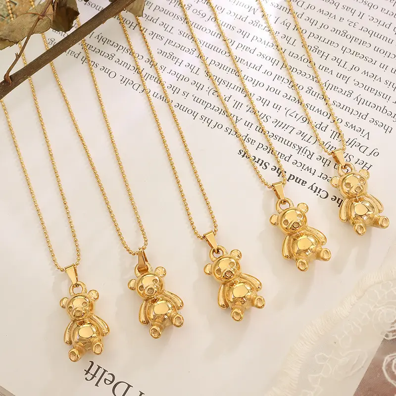 Simple Cute Bear Pendant Necklace Stainless Steel Plated 18k Gold Trend Bear Charm Necklace Jewelry