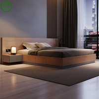 Meubles d'appartement d'hôtel de luxe moderne, cadre de lit en bois massif avec matelas, couleur noyer, taille king queen
