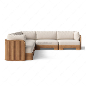 <span class=keywords><strong>Canapé</strong></span> d'<span class=keywords><strong>extérieur</strong></span> FERLY en teck de luxe moderne, sectionnel d'angle à dossier incurvé avec coussins - Product Image 3