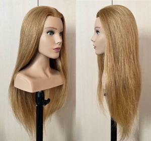 Testa Manichino con Spalle per Acconciature e Styling a Caldo, Capelli Umani con Cuticola Naturale, Testa da Addestramento con Capelli Lunghi - Product Image 1