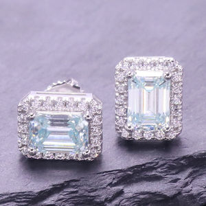 Pendientes de Plata con Moissanita Azul Corte Esmeralda de 1ct, Color D, Pureza VVS, Joyería de Moda - Product Image 3