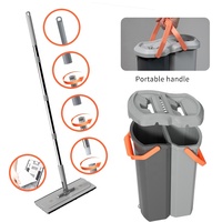Serpillère plate multifonctionnelle compatible avec les lingettes jetables, utilisation humide et sèche, serpillère en microfibre pour sols, seau à essorage empilable
