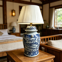 Lampe de style antique Phénix Chinoiserie, lampe de table en pot de gingembre bleu et blanc pour console de salon