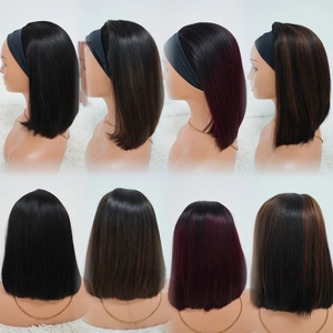 Promotion Perruques de cheveux vietnamiens 12A SDD ultra-lisses avec bandeau, coupe bob, 10-12 pouces, noir naturel, 100% cheveux humains, vente en gros directe usine - Product Image 1