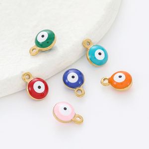 ファッションステンレススチール邪眼ドリップオイルゴールドエナメルペンダントチャーム手作りデイジーフラワーコネクター - Product Image 4