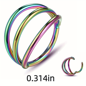Anillo de Nariz Triple <span class=keywords><strong>Aro</strong></span> de Acero Quirúrgico 316L, Piercing de Concha, Daith, Hélix, Rook, Tragus, Joyería para <span class=keywords><strong>Labio</strong></span> y Oreja para Mujeres y Hombres - Product Image 2