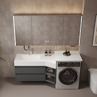 Meuble-lavabo combiné pour salle de bain et buanderie, en aluminium massif alvéolé, sur mesure et peu encombrant, idéal pour appartements