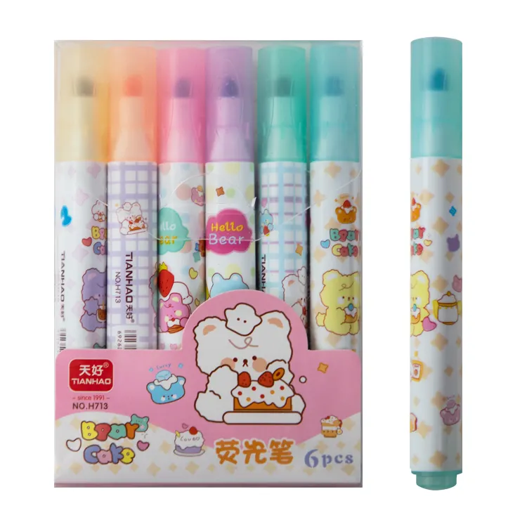 High Quality Highlighter Marker Pen Set Macaron Pastel Color Writing Smoothly Highlighters Custom