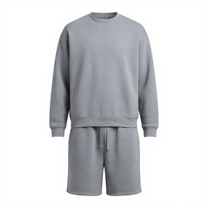 Conjunto Deportivo Unisex de 2 Piezas, Sudadera de Cuello Redondo y Pantalones Cortos, Talla Grande, 300GSM, Mezcla de Algodón y Felpa, Estilo Casual, Transpirable, para Invierno - Product Image 1