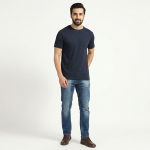 Camiseta Deportiva de Algodón 100% para Hombre 2026, Cuello Redondo, Corte Holgado, Estampado Simple, Estilo Urbano - Product Image 1