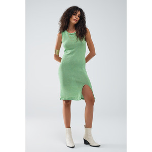 Abito Midi Lavorato a Maglia con Dettaglio Intrecciato in Verde - Product Image 5