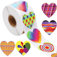 Rollo de 500 Pegatinas de Corazones Coloridos, Diseño Geométrico Abstracto Arcoíris, Pegatinas de Sellado para Envolver Regalos y Decoración