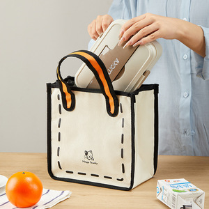Bolsa de almuerzo con cierre de cordón de lona, 32x30x14cm, aislada, para estudiantes y trabajadores de oficina - Product Image 4
