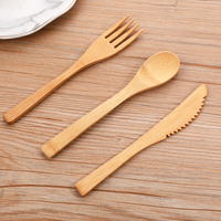 Lot de 3 couverts réutilisables en bambou biodégradable (couteau, fourchette, cuillère) pour le camping, les repas, le café et la maison