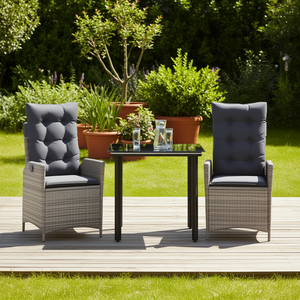 Ensemble de salle à manger de jardin en polyrotin gris 3 pièces avec coussins, mobilier de jardin, sièges d'extérieur, 2 places, style contemporain - Product Image 2