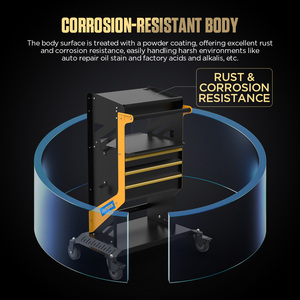 AUTOOL T26 100kg耐荷重 3段メタルワゴンユーティリティカート 自動車修理工場設備用 便利なロック機構付き - Product Image 4