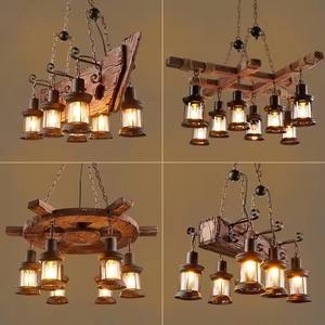 Винтажная деревянная люстра, твердая деревянная подвеска, потолочный светильник, кофейный бар, ресторан, современный традиционный дизайн, 220v средняя лампа - Product Image 2