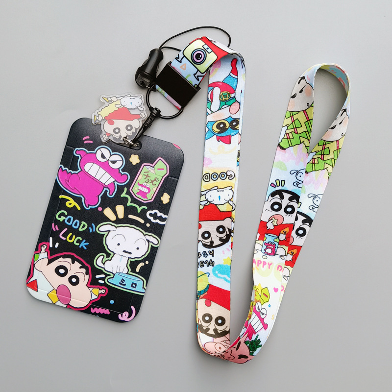 Japanese Cute Cartoon Shin-chan Card Holder Student Bus ID Name Badge Plastic Card Case Cover with Anti-Lost Lanyards Image 2