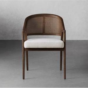<span class=keywords><strong>Fauteuil</strong></span> de style français avec siège en tissu <span class=keywords><strong>beige</strong></span> Dossier en rotin Design minimaliste pour améliorer les intérieurs de salle à manger rustiques modernes - Product Image 4