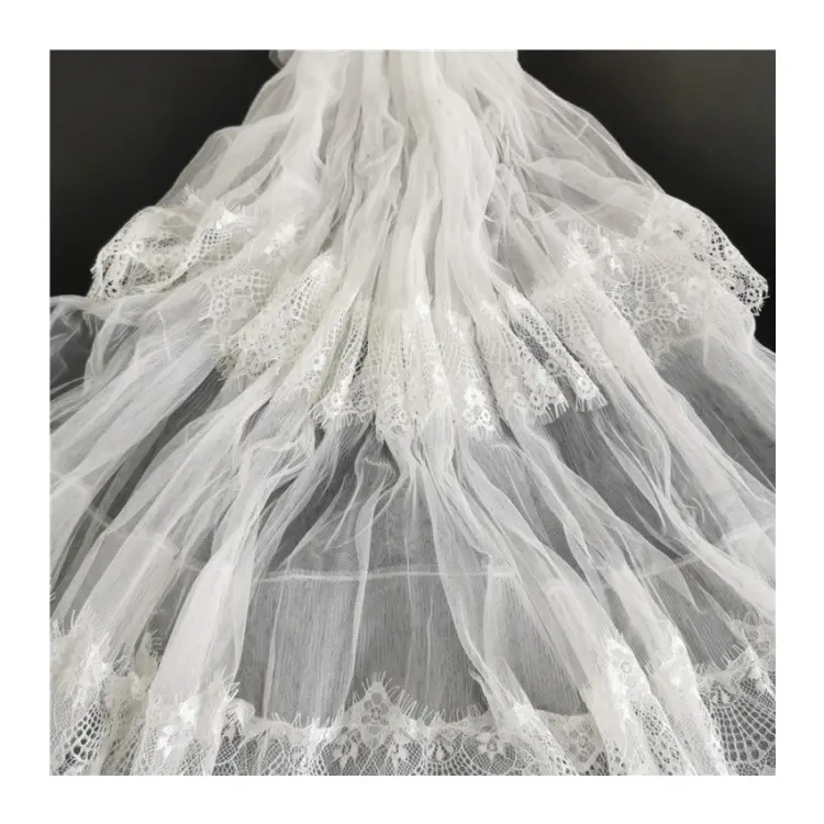 Fashion design soft hand feeling multiple layers white color tulle ruffles fabric for dress