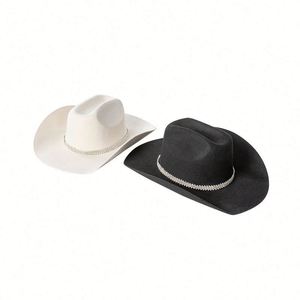 Chapeaux de cowboy pour femmes en feutre de laine personnalisés avec logo, style western, à large bord, ornés de strass de luxe, collection 2024, vente en gros - Product Image 1