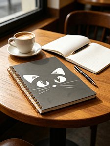 Carnet à spirales avec couverture en papier imprimé numériquement motif visage de chat noir - Product Image 3