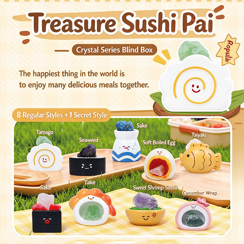 Color Vision Change Kawaii Sushi Crystal Blind Box Toy, Resin Mini Sushi Figurine with ...
