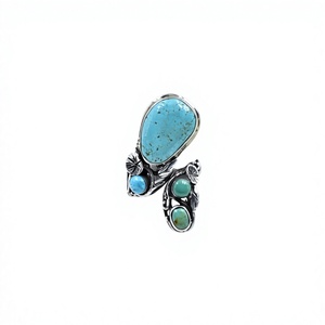 Handmade Turquoise Sterling Silver <b>Adjustable</b> <b>Ring</b> Natural Gemstone Jewelry for Women Wholesale - Product Image 1