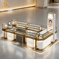 Présentoir de Luxe pour Bracelets en Jade à Bords Dorés, Kiosque LED en Verre Trempé pour Bijouterie