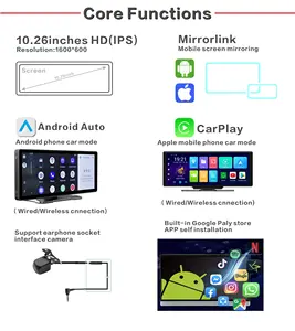 Acessórios do carro 10,26 polegadas Dash Cam Android 12 4 + 64GB Wi-Fi Câmera de Segurança Inteligente Espelho Car Dvd Player