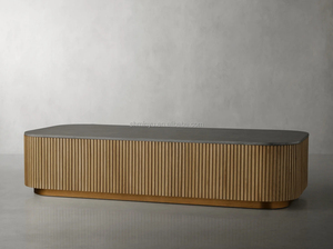 <span class=keywords><strong>Table</strong></span> <span class=keywords><strong>basse</strong></span> de luxe <span class=keywords><strong>moderne</strong></span> de designer pour salon, en bois de chêne massif avec plateau <span class=keywords><strong>rectangulaire</strong></span> en marbre et verre cannelé pour usage domestique - Product Image 2