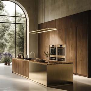 Meuble îlot sur mesure au design minimaliste et élégant pour cuisine ouverte, avec structure en MDF et acier inoxydable durable, comptoir de bar, assise et rangement spacieux - Product Image 6