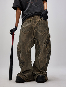 Autumn Streetwear Design Distressed Patchwork <strong>Mesh</strong> Men'S Casual Canvas <strong>Pants</strong> Baggy Curved Sweatpants For Men High Quality Design - Product Image 6
