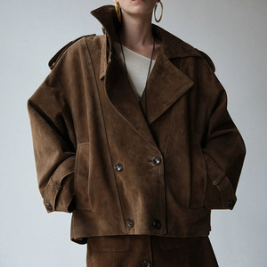 <span class=keywords><strong>Trench</strong></span> Vintage <span class=keywords><strong>oversize</strong></span> in pelle di vacchetta giacca popolare da <span class=keywords><strong>donna</strong></span> in vera pelle scamosciata - Product Image 1
