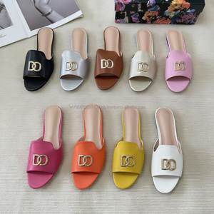 Ladies Shoes and Sandals Summer Luxury Designer Brand High Quality Original Colorful Leather <b>Slippers</b> Dc for Girls - Product Image 2
