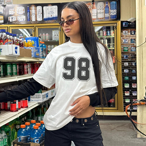 Camiseta con Estampado Digital para Mujer, Estilo Urbano, Holgada, Cuello Redondo, Informal, Prenda Exterior - Product Image 3