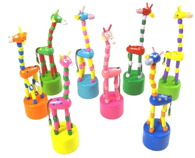 Girafe En Bois push UP doigt marionnette Pop-up jouets