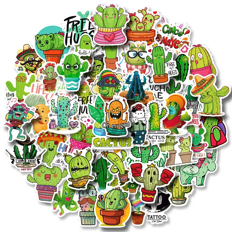 Adesivos de cacto plantas verde 50 peças, desenhos animados, original, suculentas, para scrapbooking, notebook, garrafa de papel, telefone, meninas, adesivos