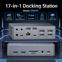 Base de Conexión DisplayLink USB C para Cuatro Monitores, Doble HDMI, Doble DP, 4K 60Hz, 17 en 1, Hub Tipo C, Gigabit Ethernet para MacBook M1 M2 M3