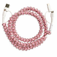 Câble de charge multi-prise USB Type C 4 en 1 avec perles en forme de papillon rose, transfert de données