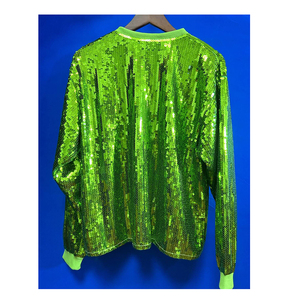 Nhà Máy Bán buôn tùy chỉnh Màu Xanh Lá Cây giáng sinh Sequins Tops Jersey spangle sequin Tops Áo sơ mi trong kho - Product Image 3
