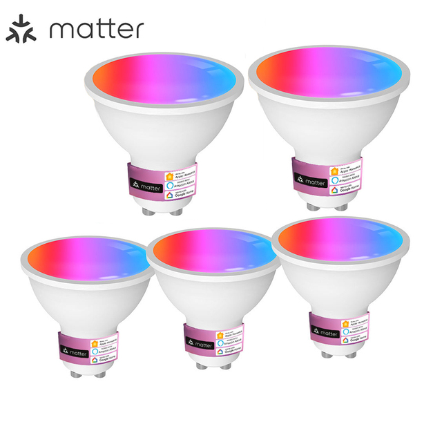 Matter Tuya Smart WiFi GU10 Light Bulb 5W, RGB Color Dimmable Spot Lamp with App Remote Control for Home