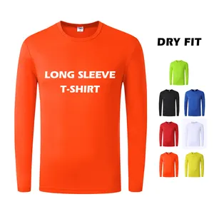 Custom Logo Polyester Dry Fit Long Sleeves T Shirt Crew Neck Sublimation Blank Embroidery Print Tee Shirts For High Quality