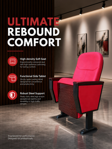 Chaise d'auditorium commerciale moderne en tissu rouge avec <span class=keywords><strong>tablette</strong></span> d'écriture pliable, dossier rembourré, siège de théâtre pour projet scolaire - Product Image 2