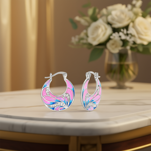 Orecchini a Cerchio E2044 in Oro Bianco per Donna, Design Floreale con Cristalli e Strass, Stile Trendy per Uso Quotidiano - Product Image 2