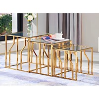 Meubles de maison de luxe en acier inoxydable 1 + 6 Table basse avec dessus en marbre blanc et Base géométrique