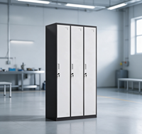 Casier en acier robuste à 3 portes, cadre noir, porte blanche, armoire de vestiaire en métal, casier de rangement pour le personnel de bureau et de salle de sport