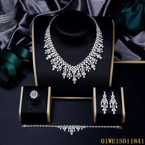 Gioielli in fiore CS Set di collana pesante in argento Sterling 925 personalizzato stile India 3A zircone da sposa Set di gioielli da donna di lusso da sposa - Product Image 2